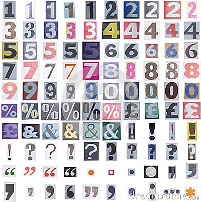 Newspaper symbols and numbers Stock Photo