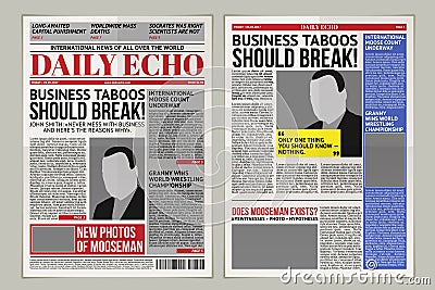 daily newspaper template, tabloid, layout posting reportage Cartoon Illustration