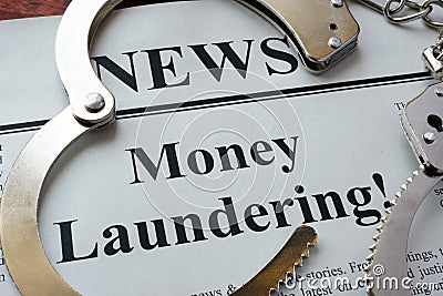 Newspaper with title Money laundering. Stock Photo