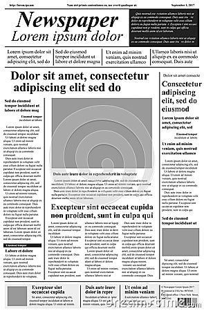 Newspaper. Vector template with lorem ipsum text and pictures. H Vector Illustration