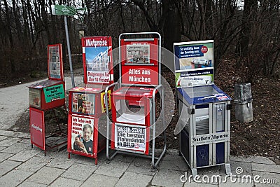 Newspaper vending machines in Munich, Germany. Editorial Stock Photo
