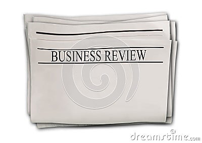 Newspapers with headline Business Review isolated on white background Stock Photo