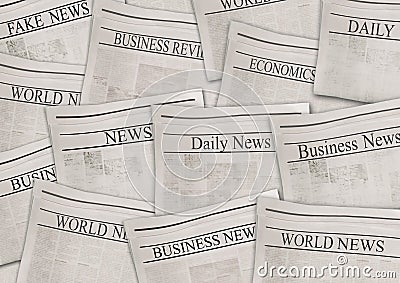 Newspapers with headlines on horizontal surface. Old newspaper background Stock Photo