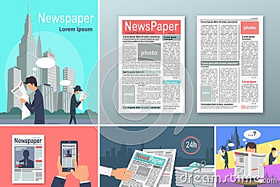 Newspapers. News is Available 24 h Concept Banners Vector Illustration