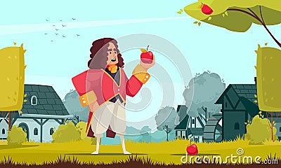 Newton With Apple Composition Vector Illustration