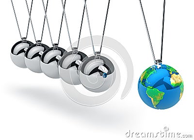 Newton's cradle with Earth globe Stock Photo