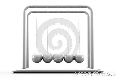 Newton`s Cradle is inactive. White pendulum on a white background Stock Photo