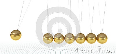 Newton`s Cradle - Seven Metallic, Golden 3D Pendulum. Stock Photo