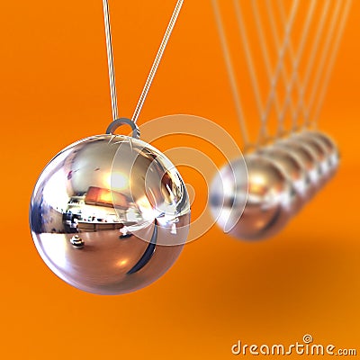 Newtons Cradle against an Orange Background Stock Photo