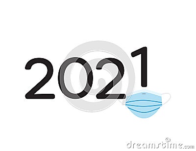 New year 2021 - Black numbers and Blue face mask Vector Illustration