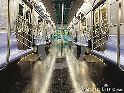 Newyork city :subway car interior with color seats - image Stock Photo