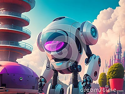 The Next Generation: Powerful Robot in a Visionary Future Setting Stock Photo