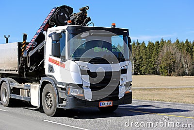 Next Generation Scania P-Series Hiab Crane Truck Editorial Stock Photo