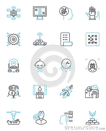 Next-generation strategies linear icons set. Innovation, Disruption, Futuristic, Agility, Adaptability, Transformation Vector Illustration