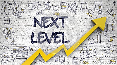 Next Level Drawn on White Brickwall. 3D. Stock Photo