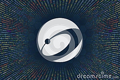 Nexus, nxs cryptocurrency symbol. A tunnel from a computer program code. Programmer Strings of code, Javascript, CSS and PHP. Stock Photo