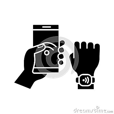 NFC bracelet connected to smartphone glyph icon Vector Illustration