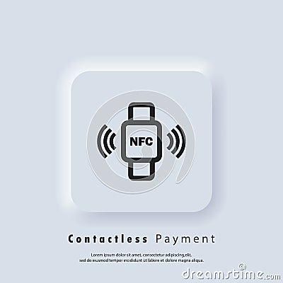 NFC bracelet connected to smartphone linear icon. NFC phone synchronized with smartwatch. RFID wristband. Contactless Payment icon Vector Illustration