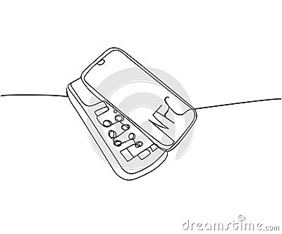 NFC Mobile Payment, payment terminal, Credit Card Machine one line art. Continuous line drawing of bank, money, finance Vector Illustration