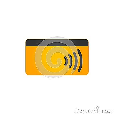 NFC Payment. Pos terminal confirms contactless payment from credit card. Near field communication concept. vector illustration Cartoon Illustration