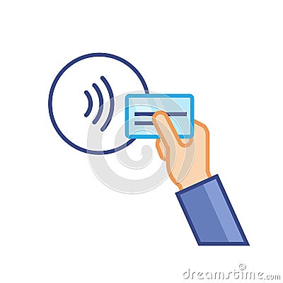 Pos terminal confirms contactless payment from credit card. NFC Payment vector illustration in flat style. Vector Illustration