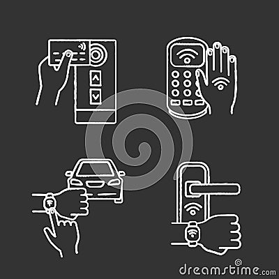 NFC technology chalk icons set Vector Illustration