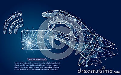 NFC technology. payments concept. NFC touch payment vector outline Icon. Vector abstract polygonal image mash line and Vector Illustration