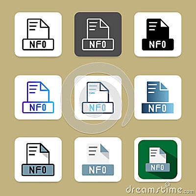 Nfo collection of file format icons for a modern interface, such as document, file type and extension Vector Illustration