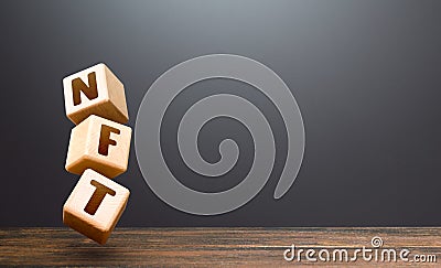 NFT blocks. NFT non-fungible token. Selling digital art assets on internet auctions. Monetization, investment in cryptographic Stock Photo