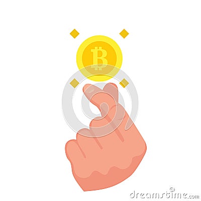 NFT card bitcoin hold in hand. Coin bitcoin vector Vector Illustration