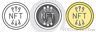 NFT coin icon collection, unique token and blockchain, non fungible token vector Vector Illustration