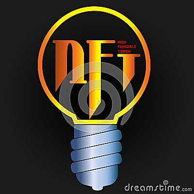 nft logo in the form of a light bulb with an inscription on a dark background Editorial Stock Photo