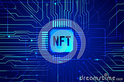 NFT non fungible token on blue background Vector Illustration