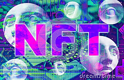 NFT Non fungible token. Crypto art concept. Technology selling unique collectibles, games characters, blockchain assets Stock Photo