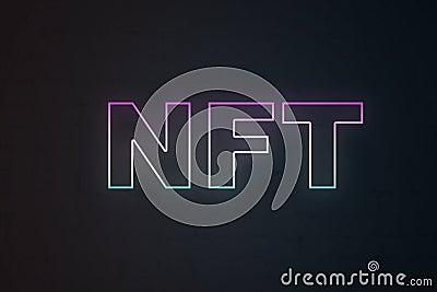 NFT Non fungible token neon text background. Crypto art concept. Technology selling unique collectibles, games Stock Photo