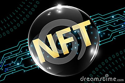 NFT non fungible token, unit of data on a digital ledger called a blockchain Stock Photo
