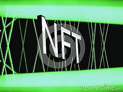 NFT non fungible tokens concept Signage Technology Stock Photo