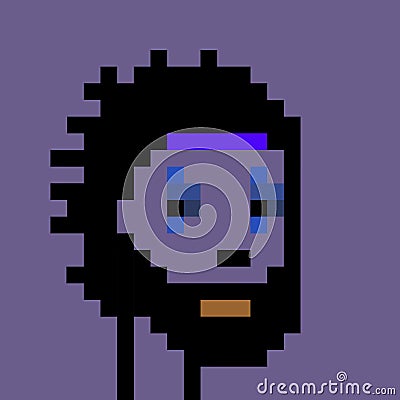 NFT non fungible tokens, crypto art, crypto punks, NFT block chain, Pixel art character on background Stock Photo