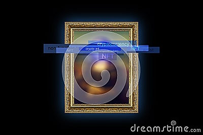 NFT token and crypto art, painting in digital gallery Editorial Stock Photo