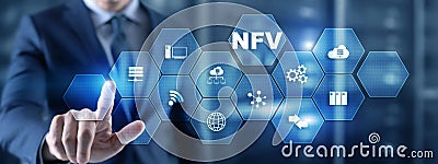 NFV Network Function Virtualization. Architecture Technologies Virtual Machines Concept. Stock Photo