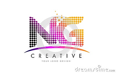 NG N G Letter Logo Design with Magenta Dots and Swoosh Vector Illustration