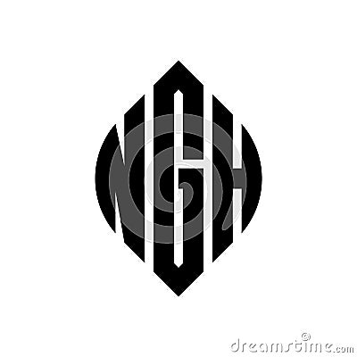 NGH circle letter logo design with circle and ellipse shape. NGH ellipse letters with typographic style. The three initials form a Vector Illustration