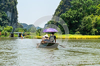 Ngo Dong river with tourism boat in Tam Coc, Ninh Binh, Vietnam Editorial Stock Photo