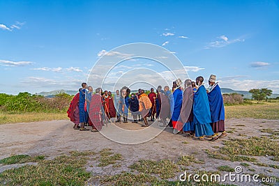 Group of Massai people participating a traditional dance with high jumps Editorial Stock Photo