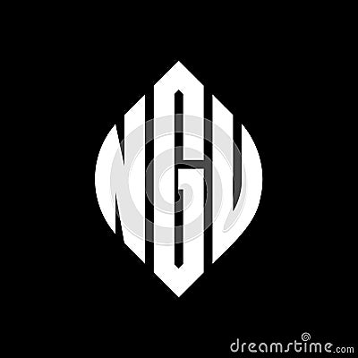 NGU circle letter logo design with circle and ellipse shape. NGU ellipse letters with typographic style. The three initials form a Vector Illustration