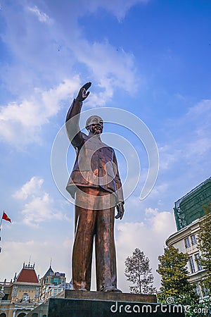Nguyen Hue Street with Ho Chi Minh Statue have been renovated, located in District 1, point of city life, a pedestrian mall, Editorial Stock Photo