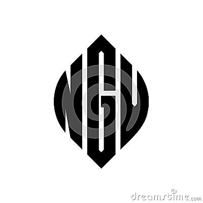 NGV circle letter logo design with circle and ellipse shape. NGV ellipse letters with typographic style. The three initials form a Vector Illustration
