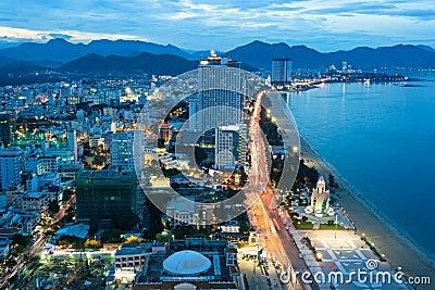 Nha Trang City, Vietnam, at Night Editorial Stock Photo