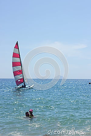 Nha Trang, Viet Nam - July 12, 2015: Colorful boat on the blue sea Editorial Stock Photo