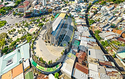 Aerial view Stone cathedral in Nha Trang city, Vietnam Editorial Stock Photo